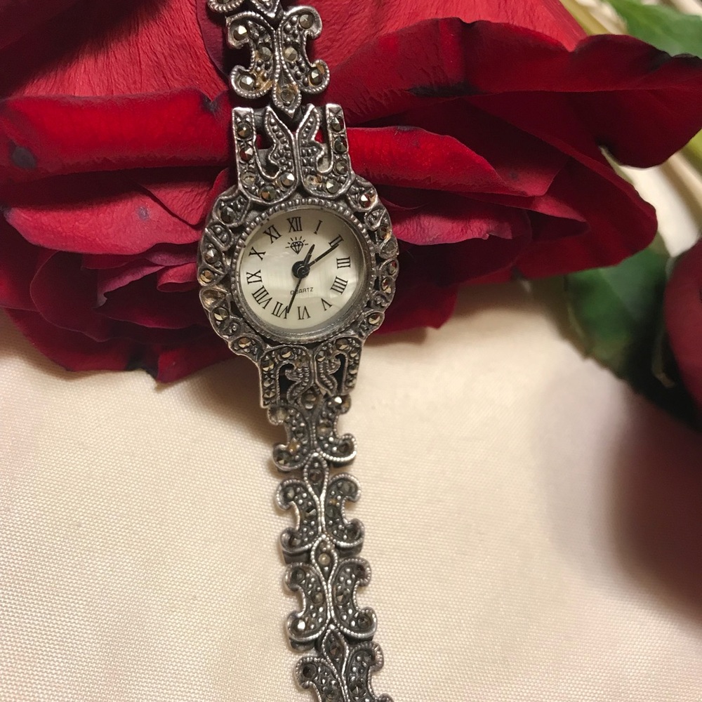 🔆 Antique silver 925 marcasite ladies watch